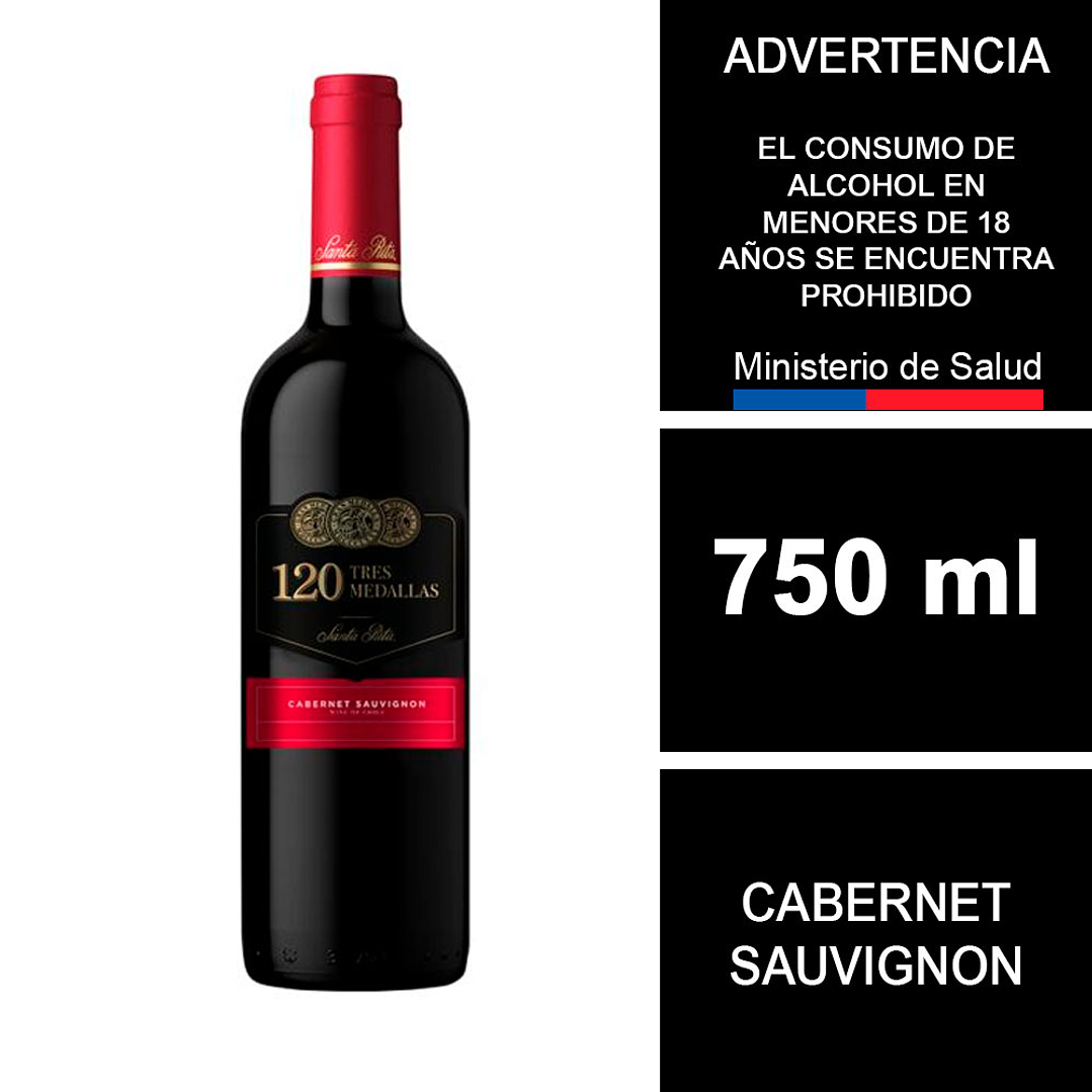 Vino Santa Rita 120 Tres medallas Cabernet Sauvignon 700 cc  1