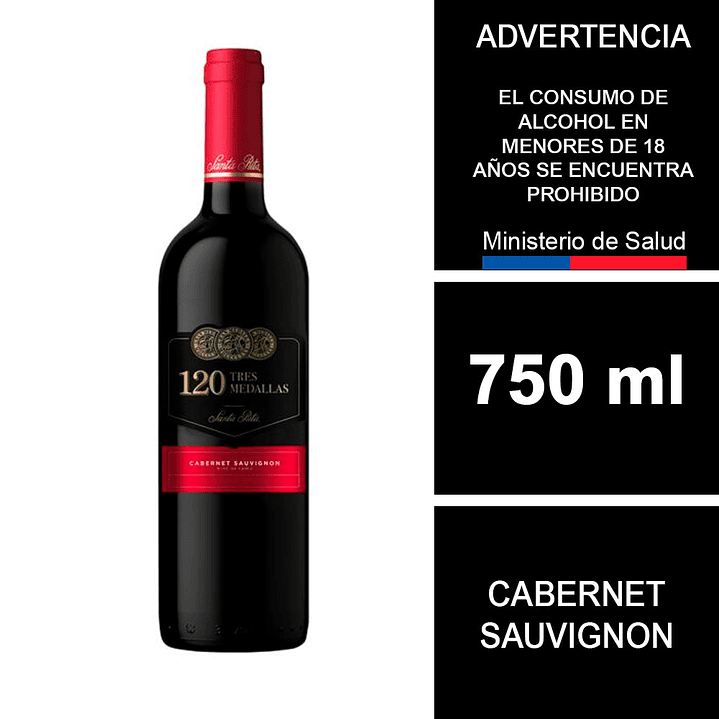 Vino Santa Rita 120 Tres medallas Cabernet Sauvignon 700 cc  1