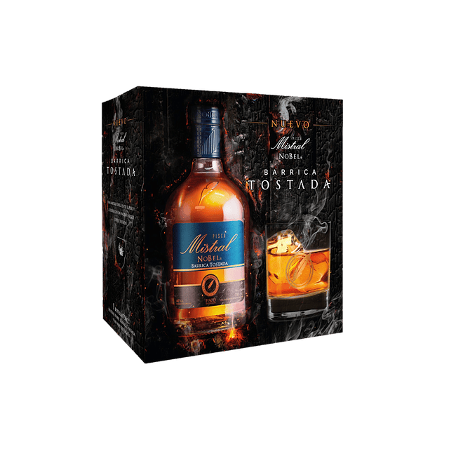 PACK PISCO MISTRAL  NOBEL BARRICA TOSTADA 40 + VASO VIDRIO TALLADO CON LOGO  