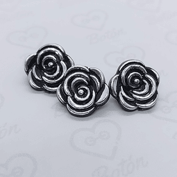 Botón Flor Negro Plata 13 mm.