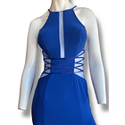 Vestido azul rey transparencias con aplicaciones de mostacillas 2