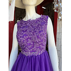 Vestido morado tul con encaje corto 2