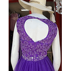 Vestido morado tul con encaje corto 4
