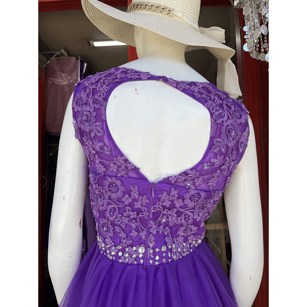 Vestido morado tul con encaje corto 4