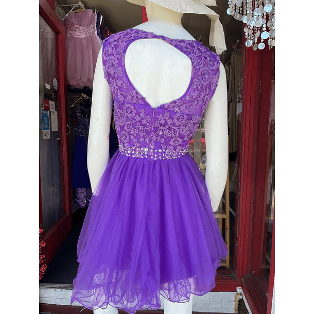 Vestido morado tul con encaje corto 5