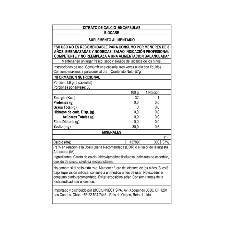 Citrato de Calcio Biocare – Calcio de Alta Absorción para Salud Ósea y Metabolismo 90 Cápsulas 2