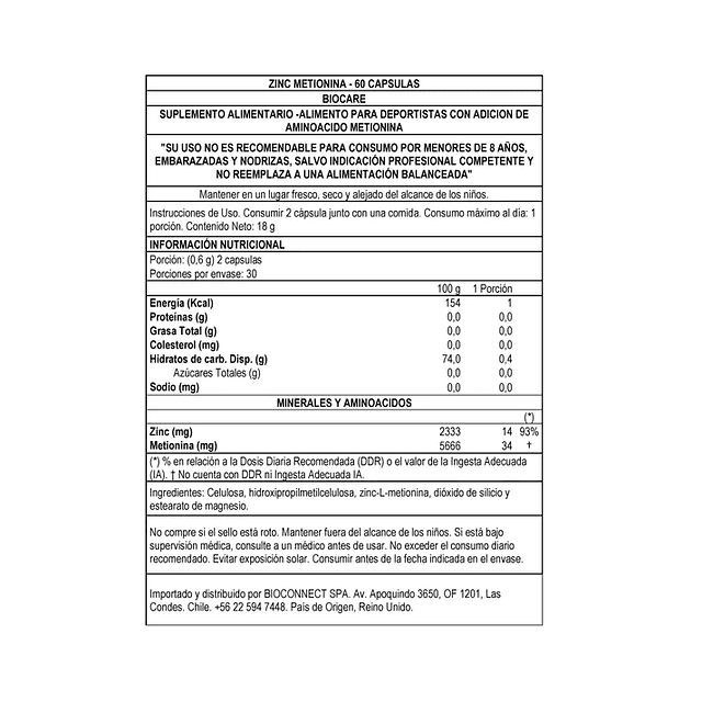 ZINC METIONINA 60 CÁPSULAS