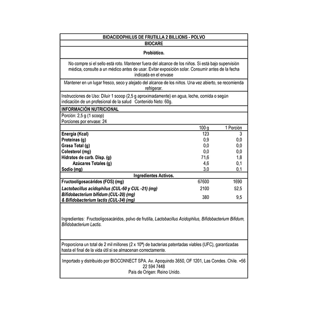 PROBIÓTICOS - BIOACIDOPHILUS FRUTILLA 2 BILLONES - POLVO 60 GRAMOS