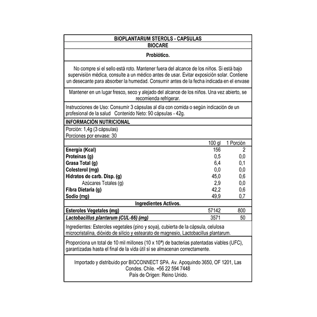 PROBIÓTICOS - BIOPLANTARUM PLUS STEROLS 90 CÁPSULAS