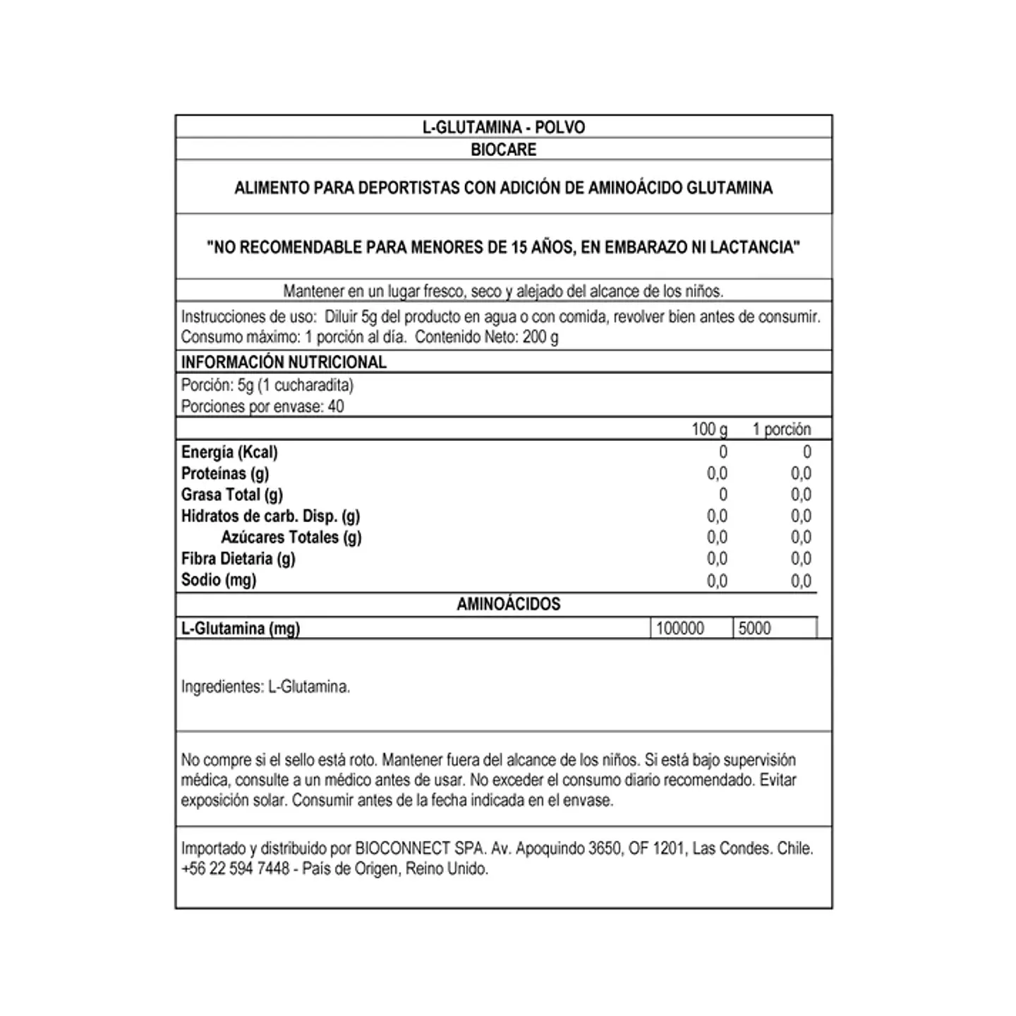 L-Glutamina Polvo Biocare – Aminoácido para Salud Intestinal y Recuperación 200 g 2