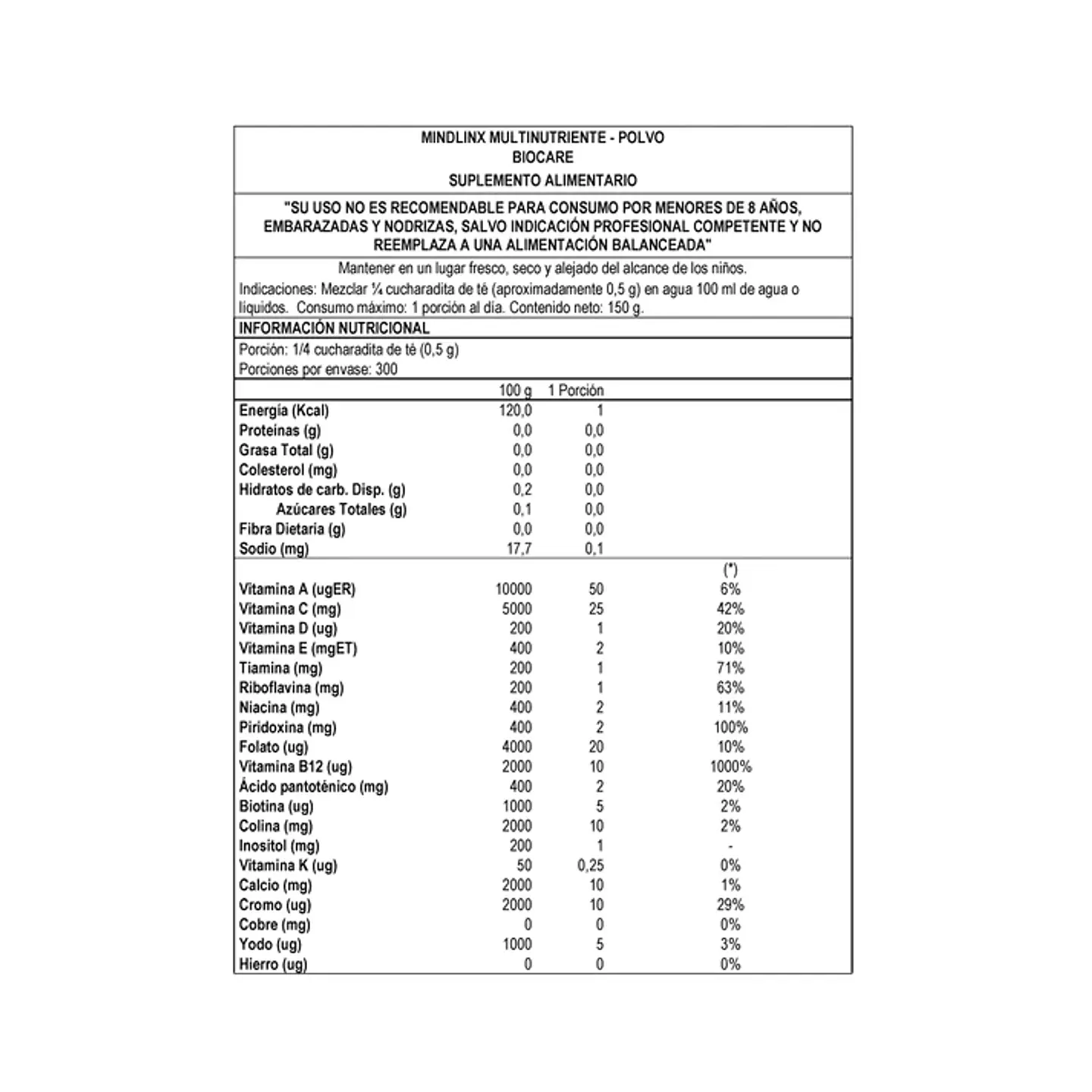 Mindlinx Multinutriente Polvo Biocare – Multivitamínico en Polvo para Energía y Sistema Nervioso 150 g  2
