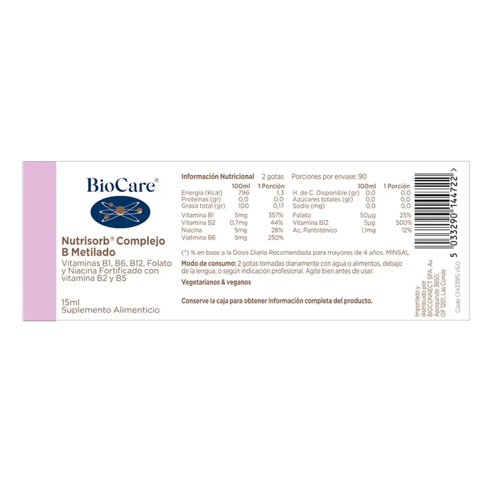 Complejo B Metilado Líquido Biocare – Vitaminas B Activas en Gotas Alta Absorción 15 ml 3