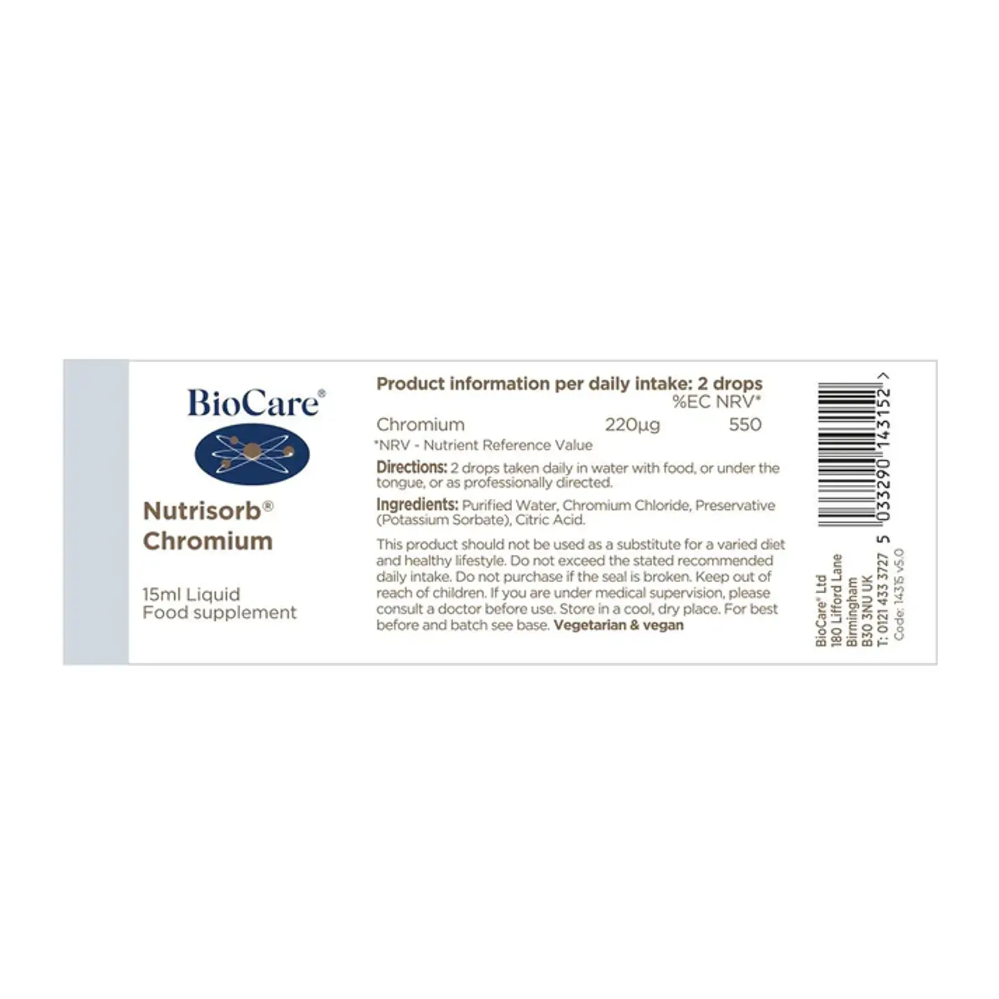 Nutrisorb Cromo Líquido Biocare – Cromo en Gotas Alta Absorción 15 ml 3