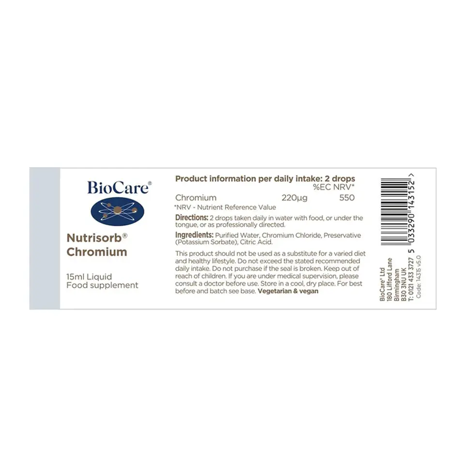 Nutrisorb Cromo Líquido Biocare – Cromo en Gotas Alta Absorción 15 ml 3