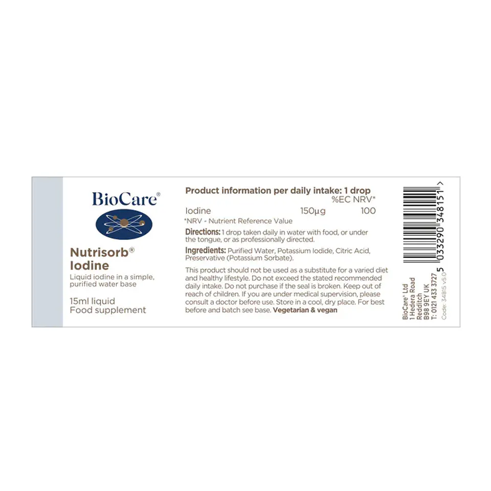 Nutrisorb Yodo Líquido Biocare – Yodo en Gotas Alta Absorción para Metabolismo y Equilibrio Hormonal 15 ml 4