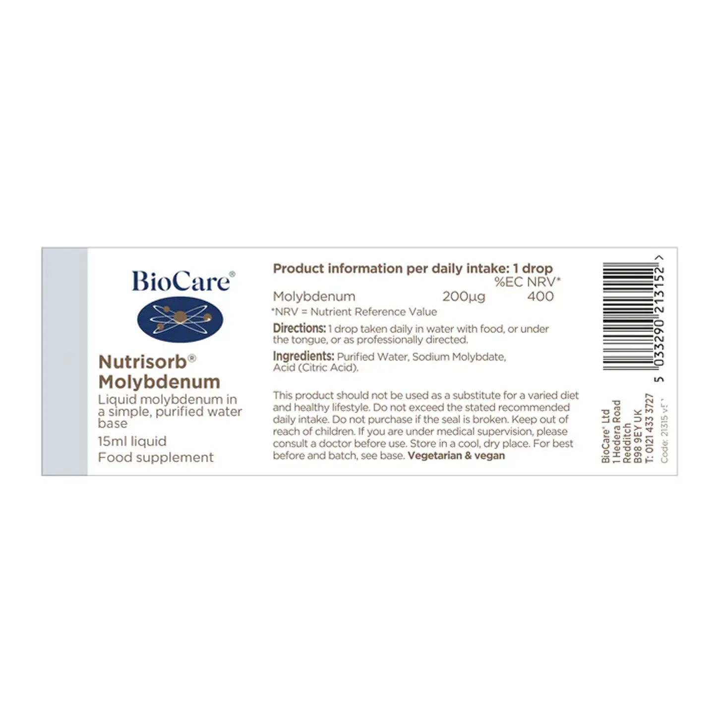 Nutrisorb Molibdeno Líquido Biocare – Molibdeno en Gotas Alta Absorción 15 ml  3