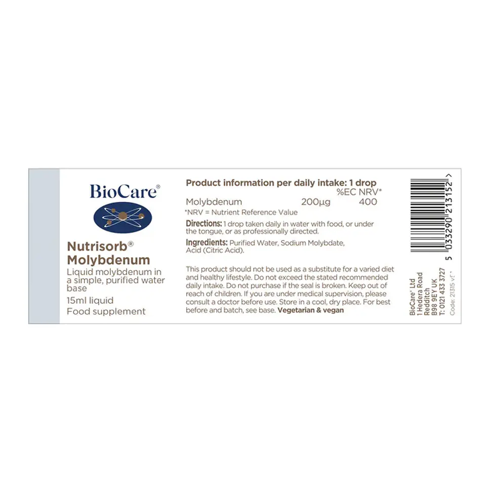 Nutrisorb Molibdeno Líquido Biocare – Molibdeno en Gotas Alta Absorción 15 ml  3