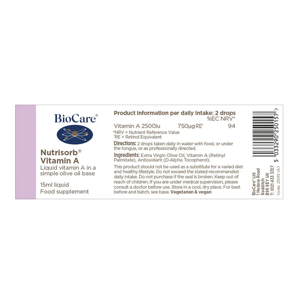 Nutrisorb Vitamina A Líquida Biocare – Vitamina A en Gotas Alta Absorción 15 ml  3