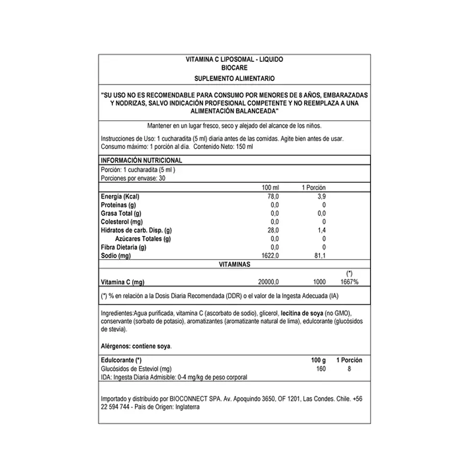 Vitamina C Liposomal Líquida Biocare – Vitamina C de Alta Absorción en Formato Liposomal 150 ml 3