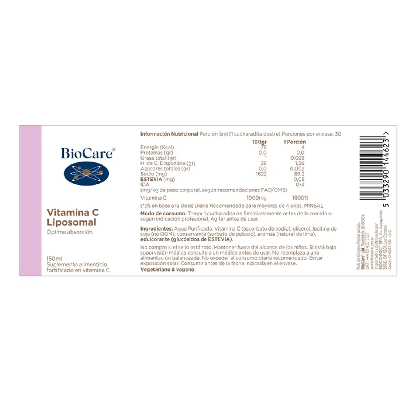 Vitamina C Liposomal Líquida Biocare – Vitamina C de Alta Absorción en Formato Liposomal 150 ml 4