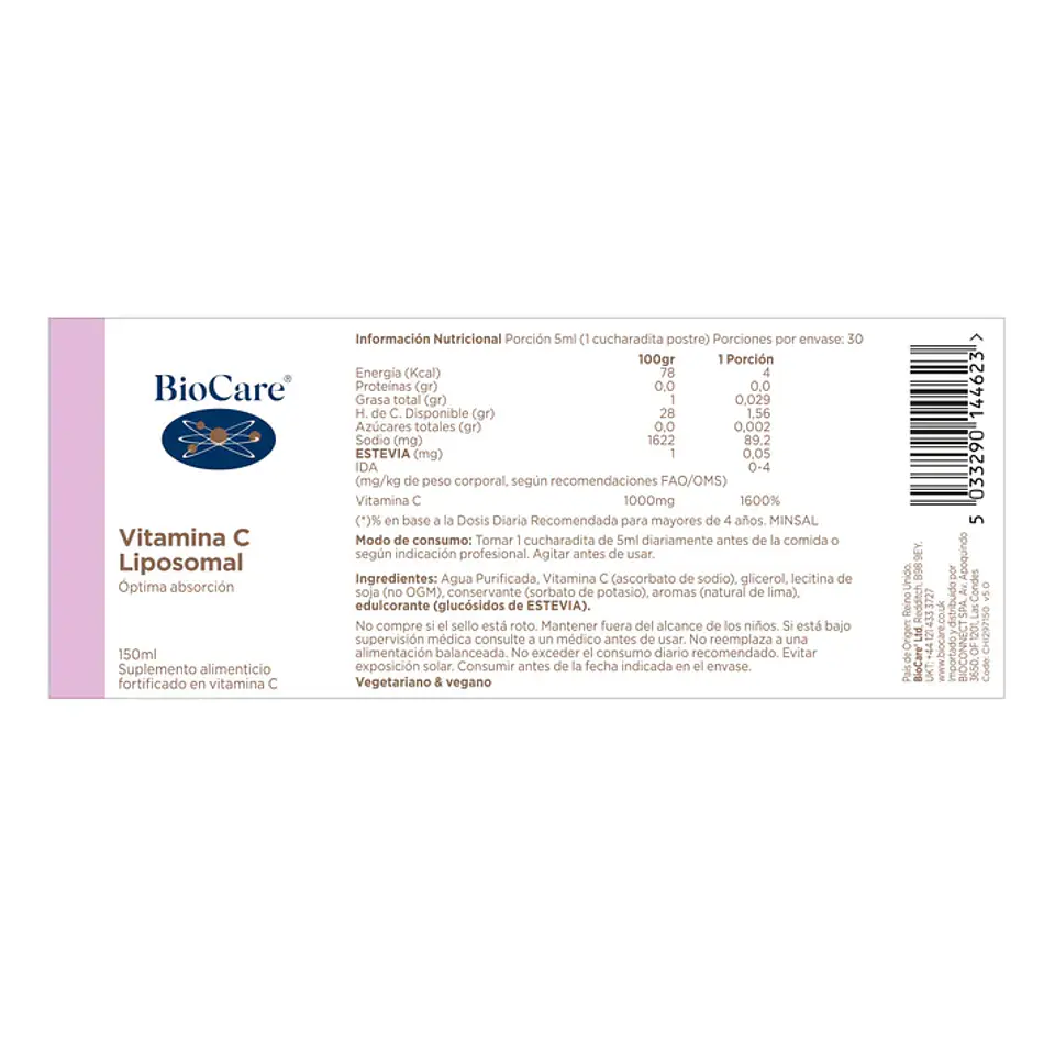 Vitamina C Liposomal Líquida Biocare – Vitamina C de Alta Absorción en Formato Liposomal 150 ml 4