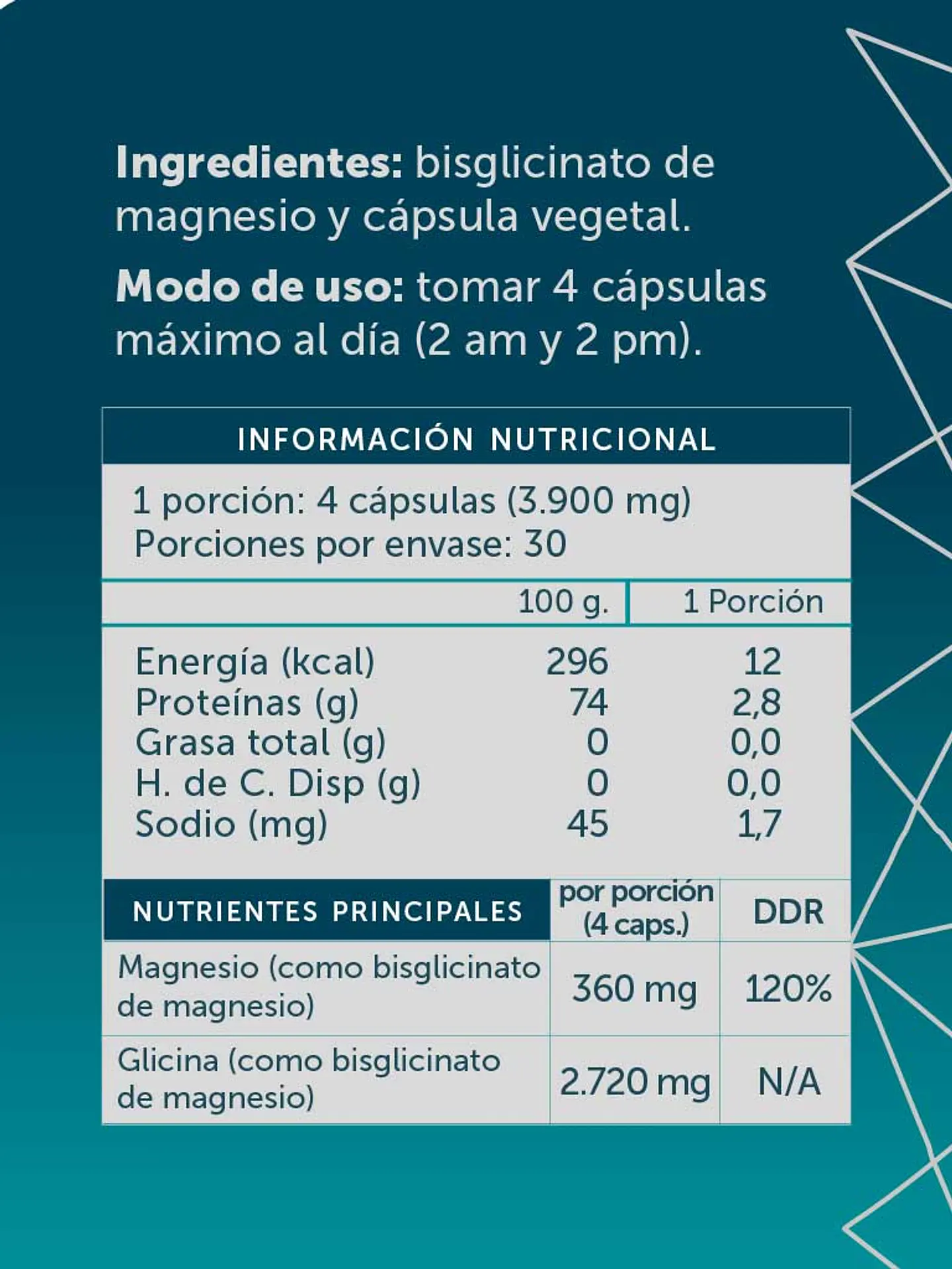 Magnesio Bisglicinato Pure 120 cáp 2