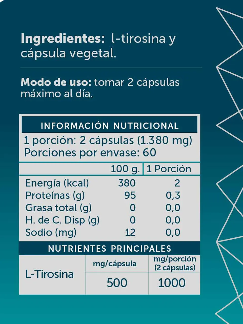 L-Tirosina Pure 1500 mg  120 cápsulas 2