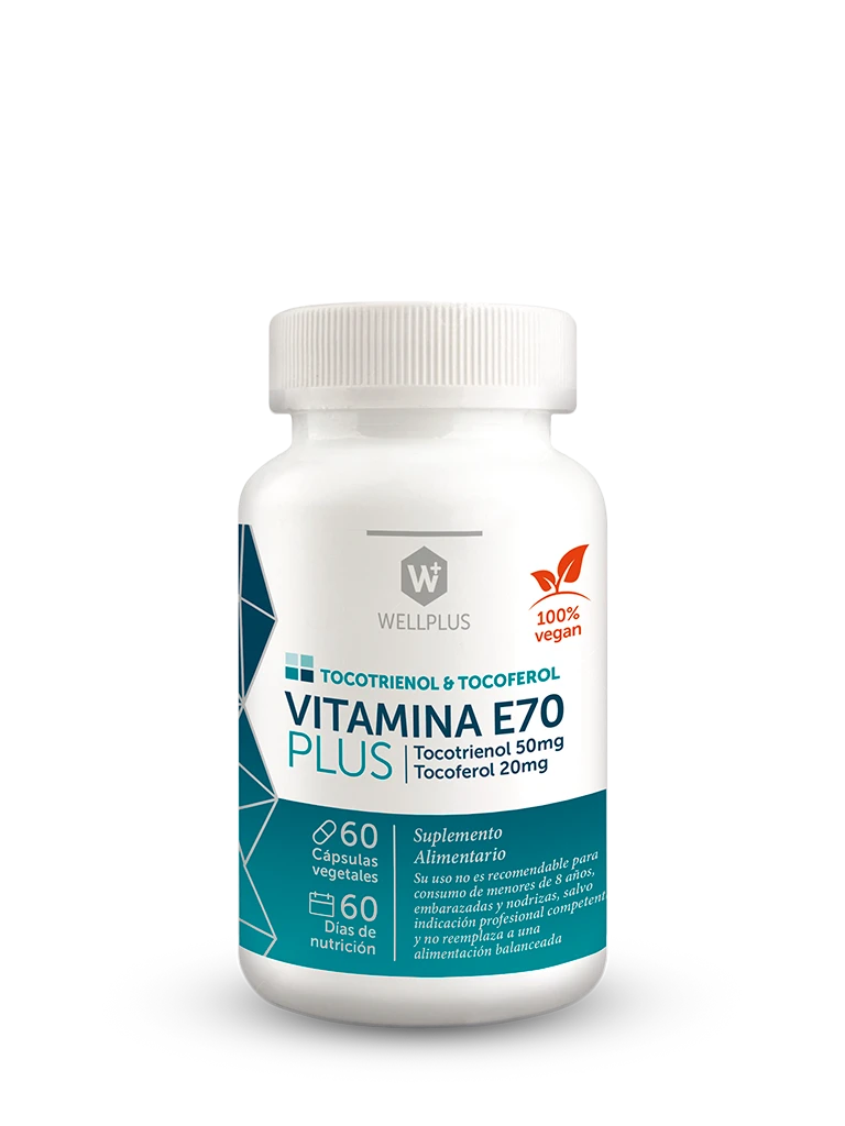 Vitamina E70 Plus Wellplus – Vitamina E Completa con Tocotrienoles y Tocoferoles 60 cápsulas