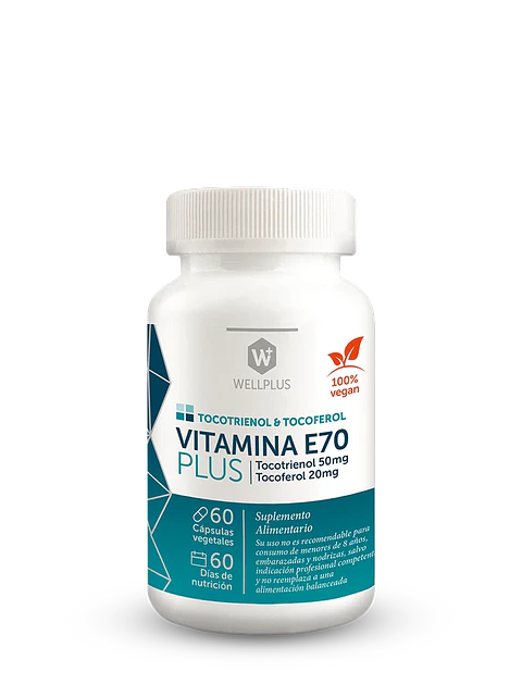 Vitamina E70 Plus Wellplus – Vitamina E Completa con Tocotrienoles y Tocoferoles 60 cápsulas