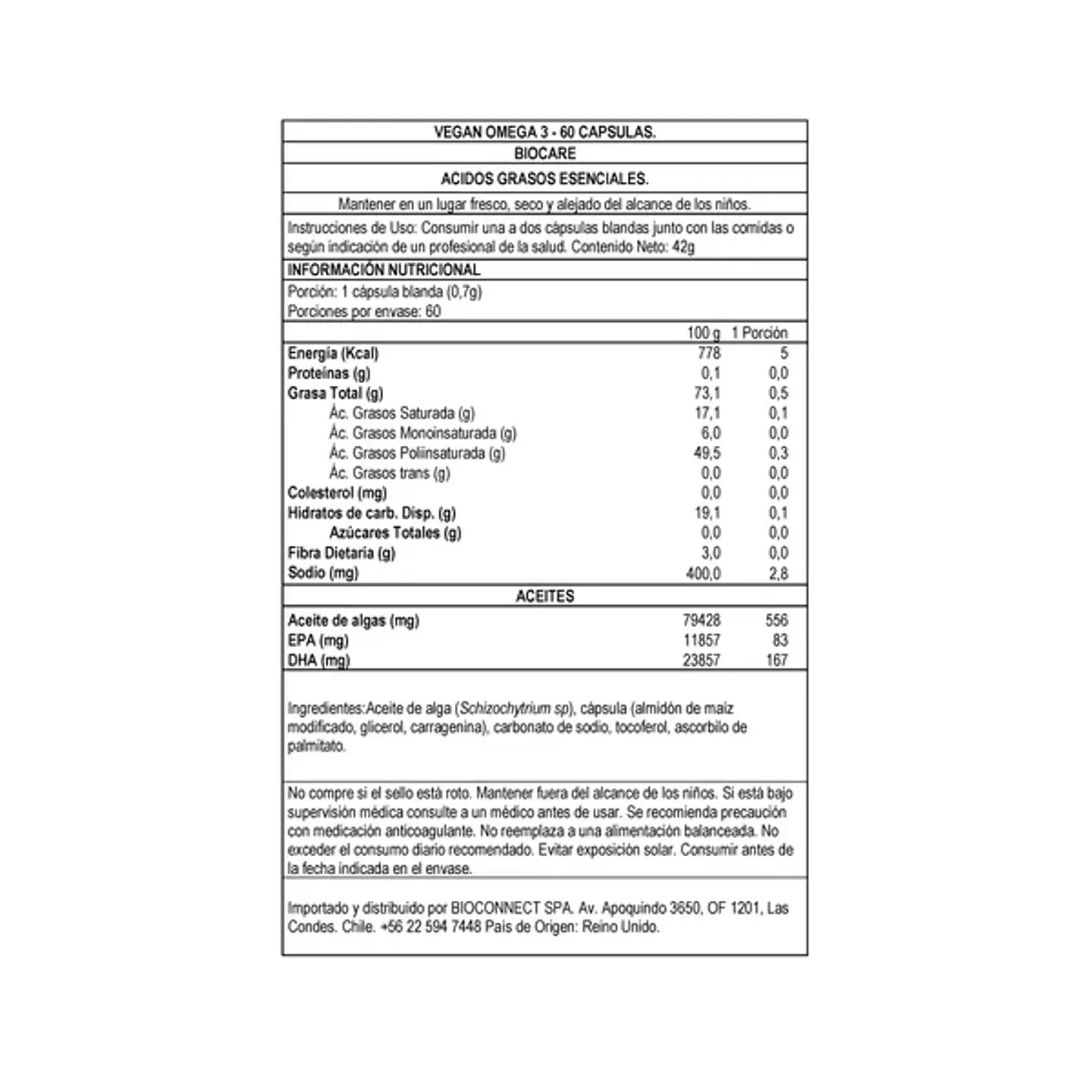 Vegan Omega 3 Biocare – Omega 3 de Algas con EPA y DHA 60 Cápsulas 3