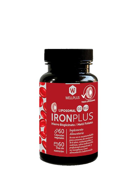 IronPlus Wellplus Liposomal 60 cápsulas – Hierro bisglicinato con metil folato y vitamina B12 | Boutique de Piel