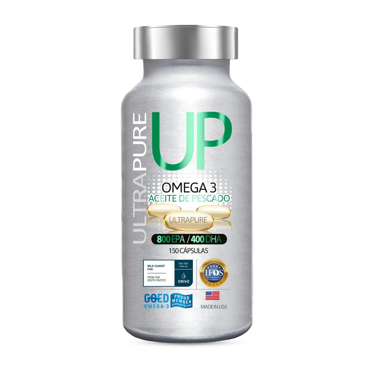 Omega Up Ultra Pure 150 Capsulas – Omega 3 Alta Concentración EPA 800 mg + DHA 400 mg en Cápsulas Blandas 1