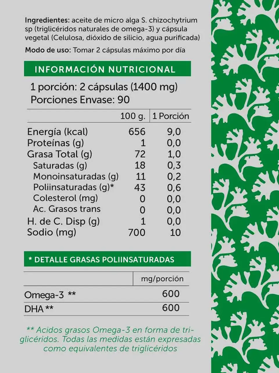 Vegan Omega (DHA 600) 180 cápsulas 2