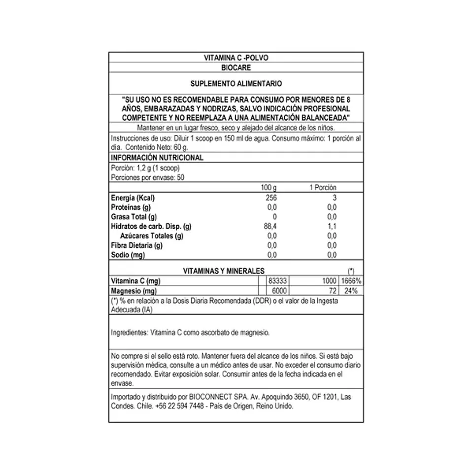 Vitamina C Polvo Biocare – Vitamina C Bufferizada con Magnesio en Polvo Alta Absorción 60 g 2