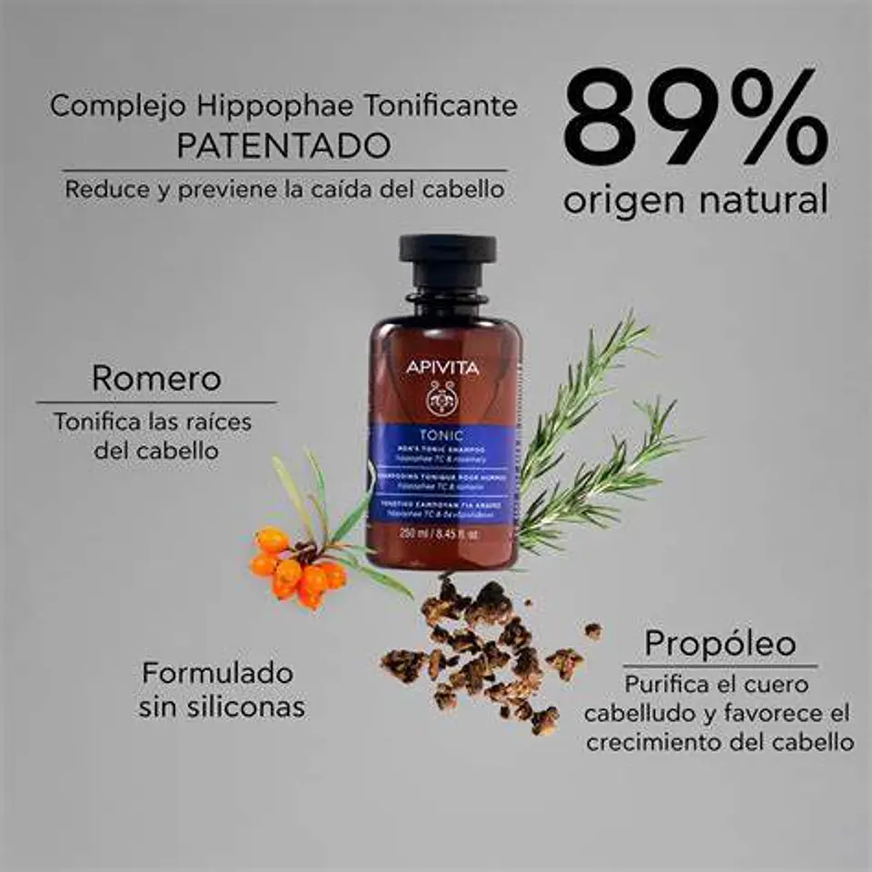 Shampoo para la Caída del Cabello Hombres Apivita ¿Preocupado por la caída del cabello y buscas una solución natural y efectiva? 3