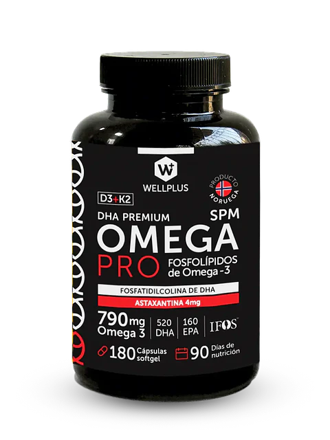 Omega Pro Wellplus  180 cáps.– Omega-3 con Fosfolípidos, Astaxantina, Vitamina D3 y K2 | Boutique de Piel