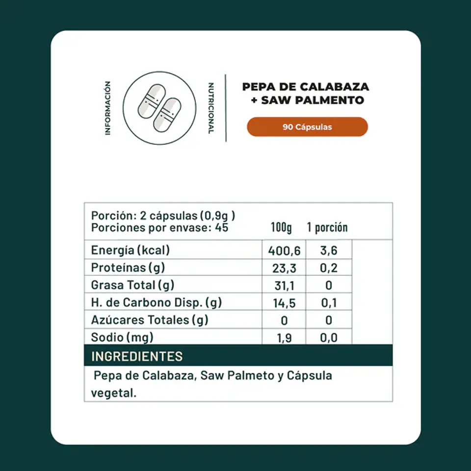 PEPA DE CALABAZA + SAW PALMETO 400 MG 60 CAPSULAS 2