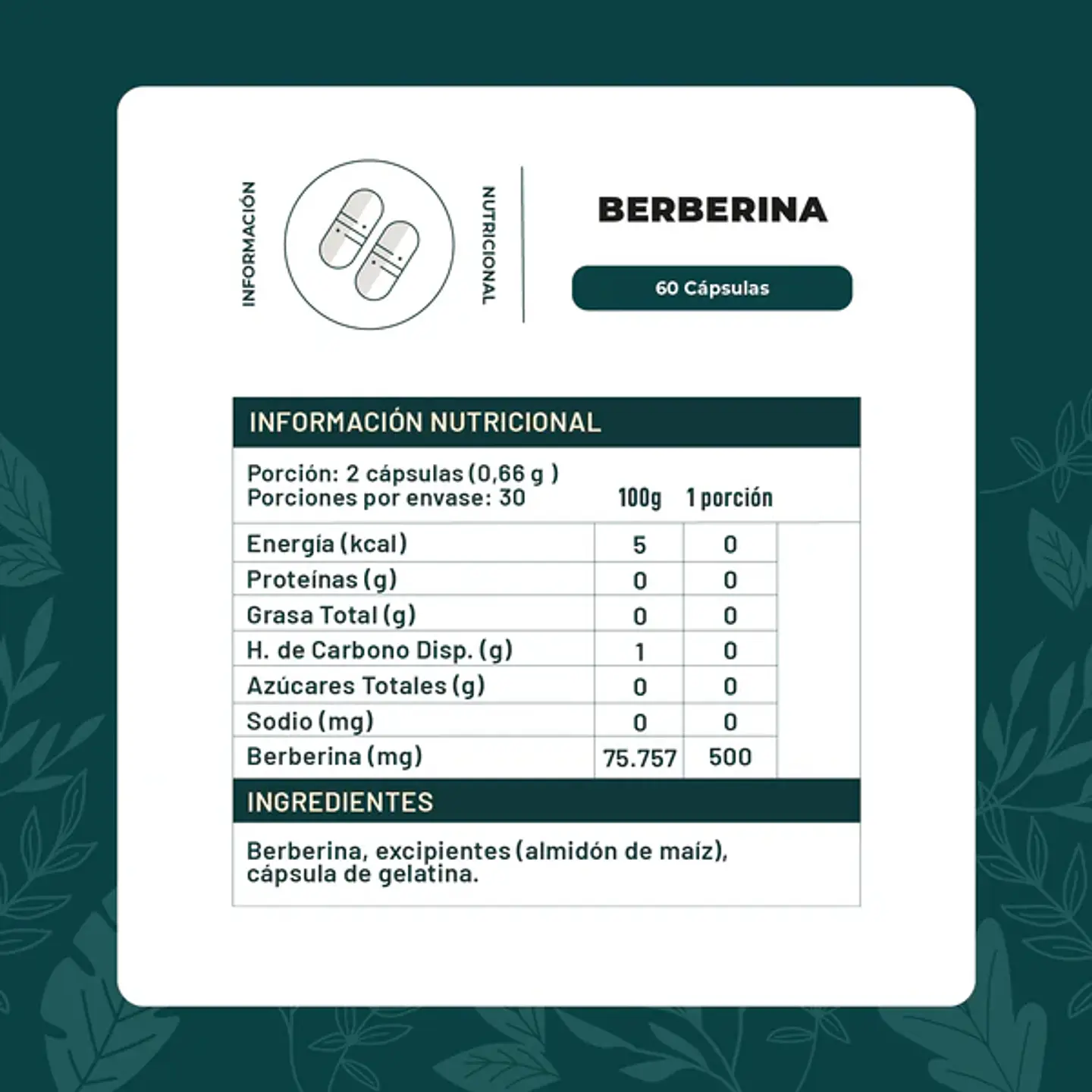 Berberina 500Mg 60 Capsulas ¿Sientes que tu metabolismo necesita un apoyo extra en tu día a día? 2
