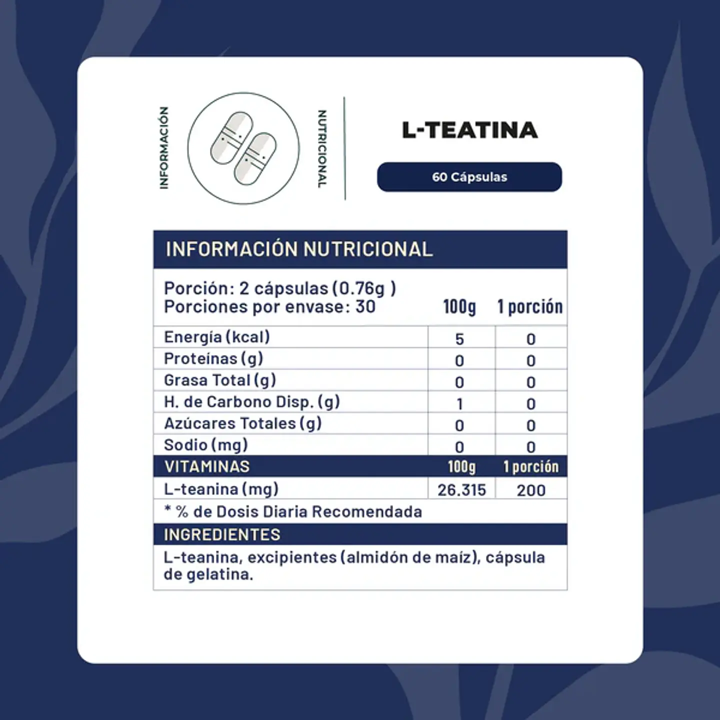 L-TEANINA 200MG 60 CÁPSULAS ¿Te cuesta aquietar la mente al final del día y relajarte sin perder claridad mental para poder rendir al día siguiente? 2