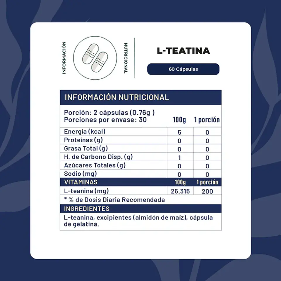 L-TEANINA 200MG 60 CÁPSULAS ¿Te cuesta aquietar la mente al final del día y relajarte sin perder claridad mental para poder rendir al día siguiente? 2