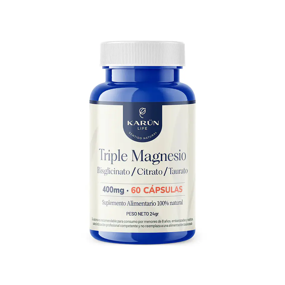 TRIPLE MAGNESIO 400MG 60 CÁPSULAS ¿Sientes tensión muscular, estrés diario o que tu descanso podría ser mejor apoyando tu alimentación con magnesio? 1