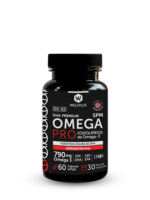 Omega Pro Wellplus 60 cápsulas – Omega-3 con DHA, Fosfolípidos, Astaxantina, Vitamina D3 y K2 | Boutique de Piel