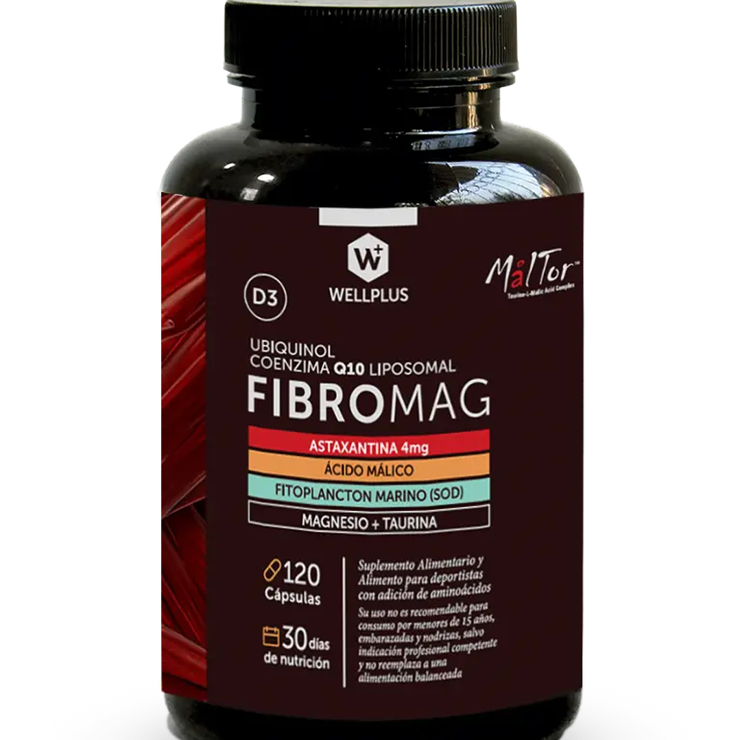 Fibromag Wellplus – Magnesio, Taurina, Coenzima Q10, Astaxantina y Vitamina D3 | Energía celular y bienestar muscular 1