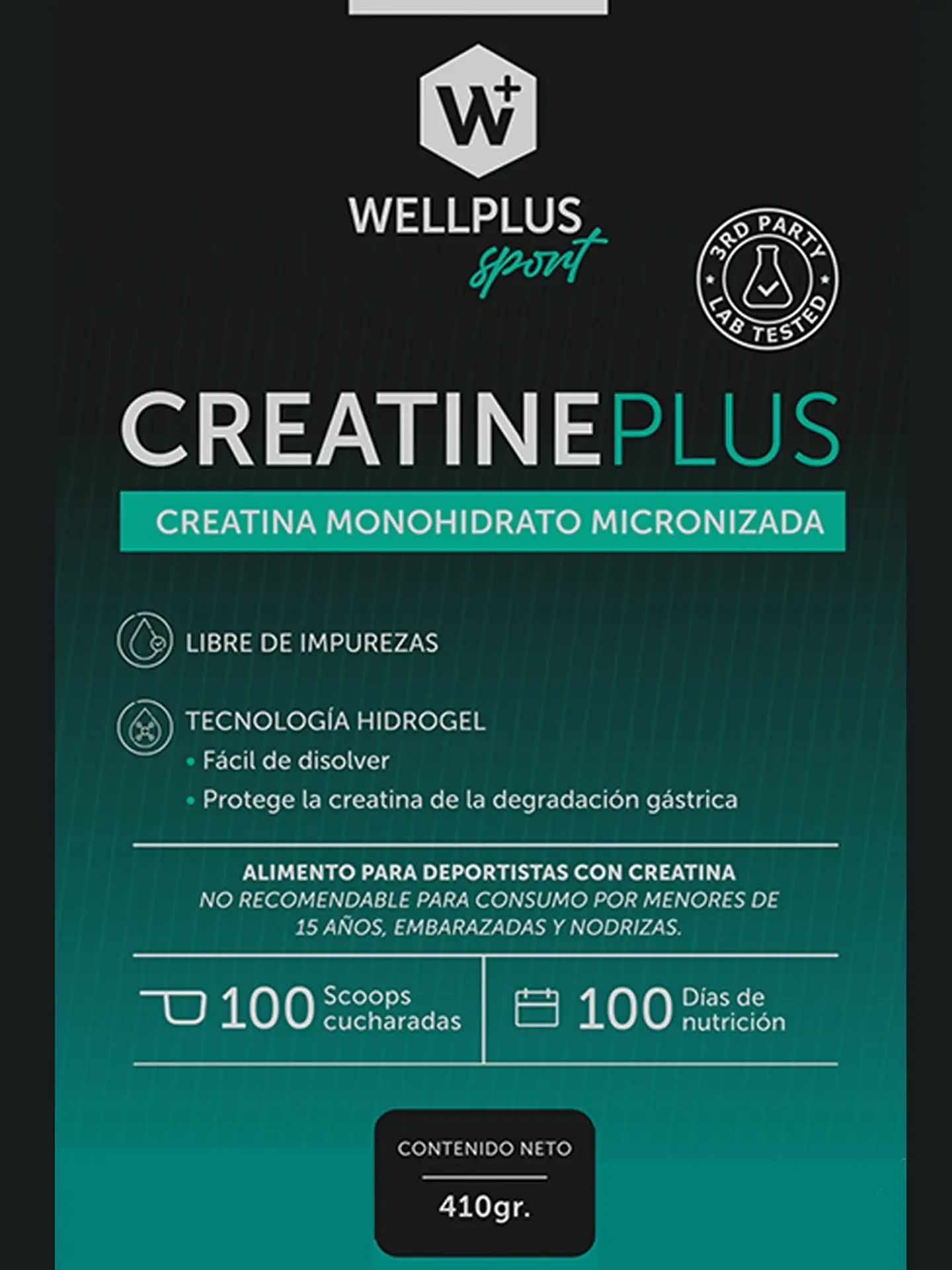 Creatine Plus Wellplus Sport – Creatina Monohidrato Micronizada con Tecnología Hydrogel 410 g 3