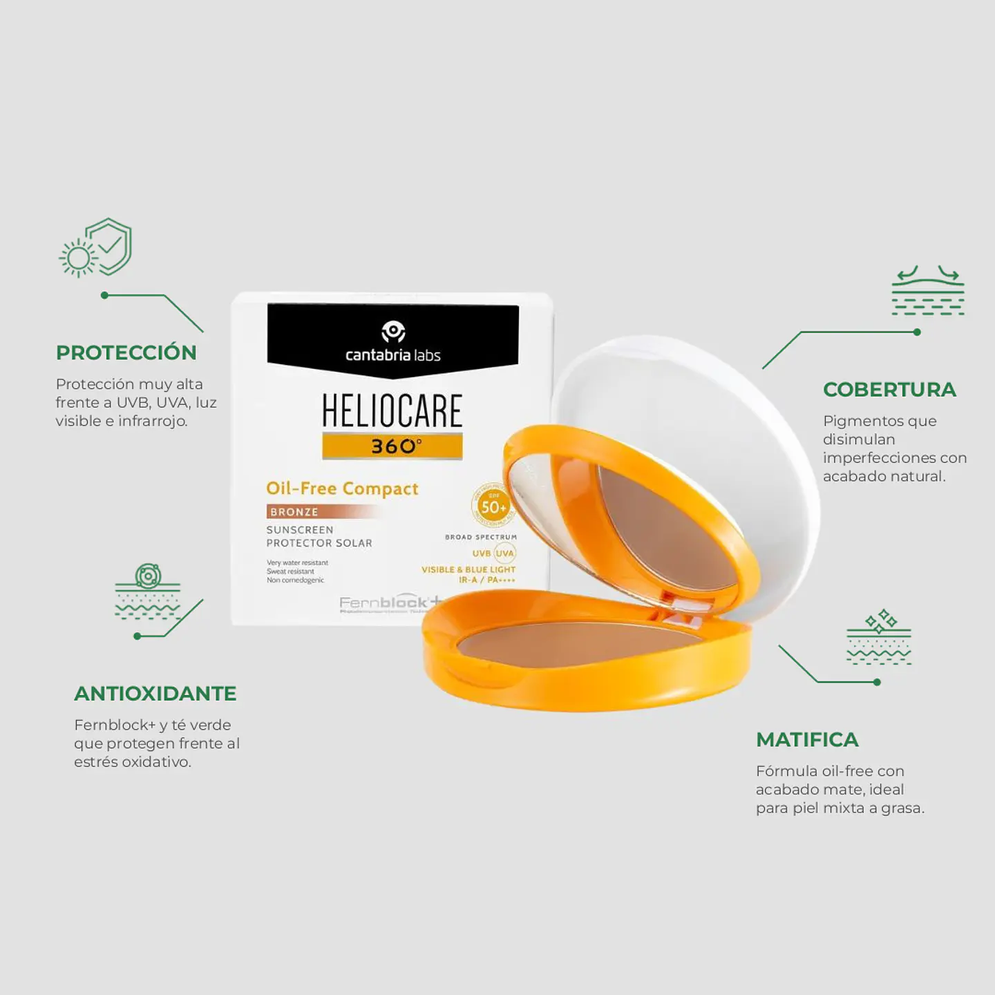 Heliocare 360 Oil-Free Compact Bronze SPF50+ – Fotomaquillaje con Protección Solar Alta 2