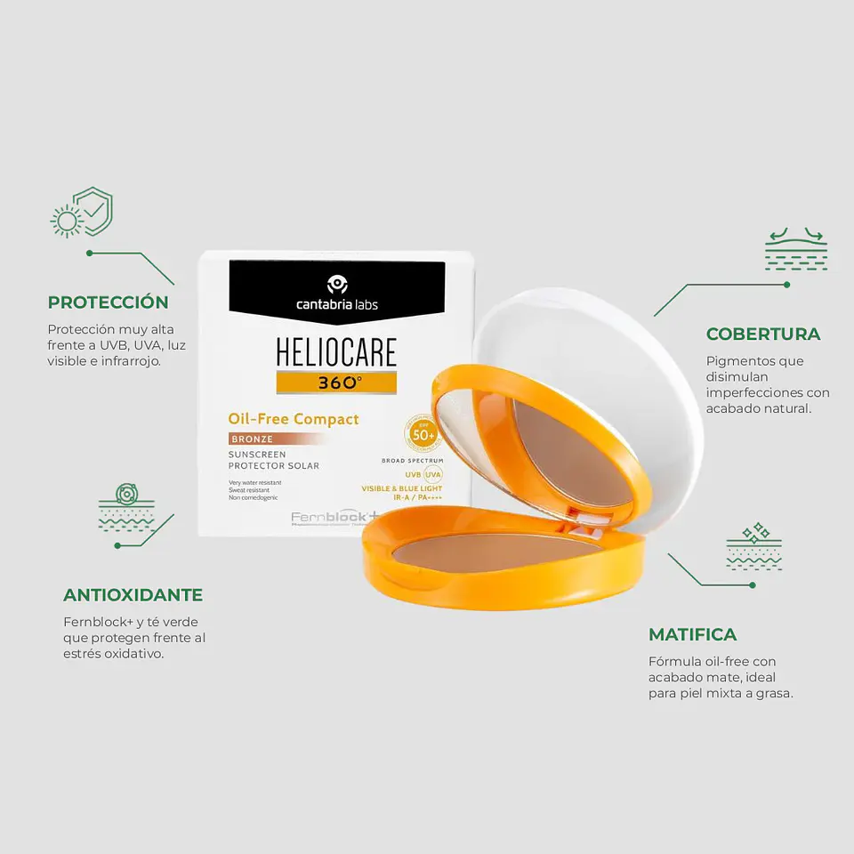 Heliocare 360 Oil-Free Compact Bronze SPF50+ – Fotomaquillaje con Protección Solar Alta 2