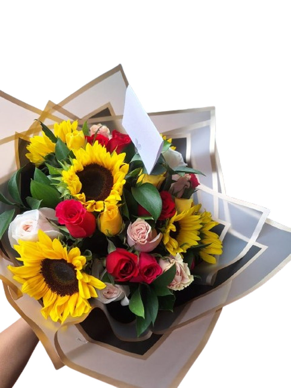Bouquet De 5 Girasoles Con 18 Rosas Surtidas 1