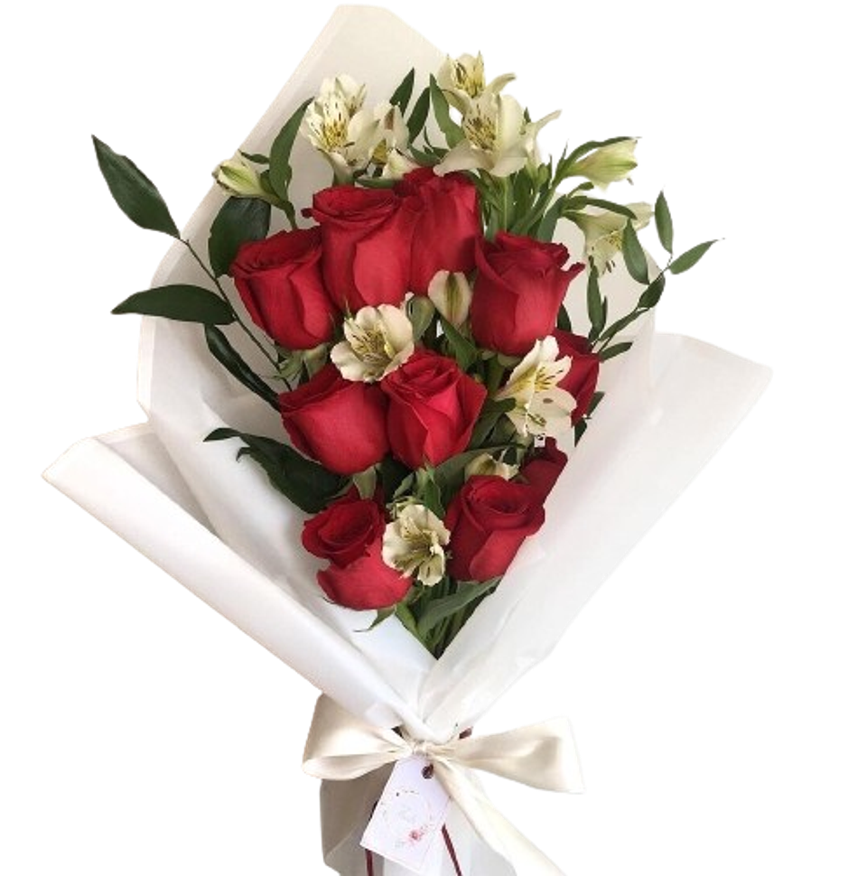 Bouquet De 12 Rosas Rojas Con Astromelia 1