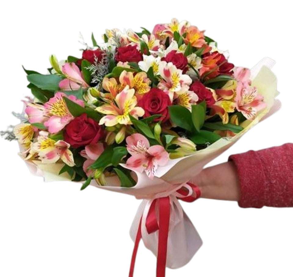 Bouquet De 12 Rosas Rojas Y 20 Astromelia 1