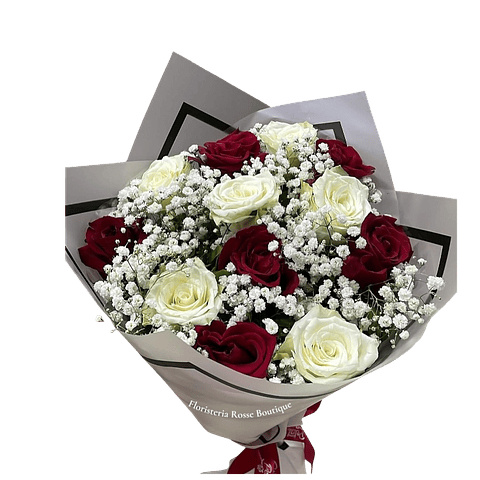 Bouquet De 12 Rosas Rojas Y Blancas